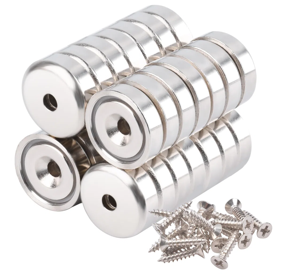 MIN CI 28 imanes de neodimio fuertes, 6 kg (13 libras), imanes con agujero de 16 x 5 mm, tornillos magnéticos, grandes, redondos, para pizarra magnética, cocina, herramientas, llaves, imanes de olla
