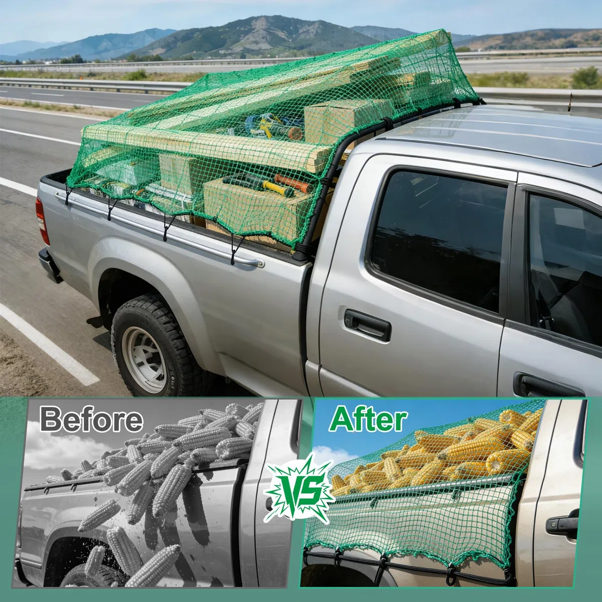 Red de Carga Pickup, Red de Carga Altamente Elástica con Ganchos para Vehículos SUV, Techo de Furgoneta, Remolque de Barco y Carga Segura
