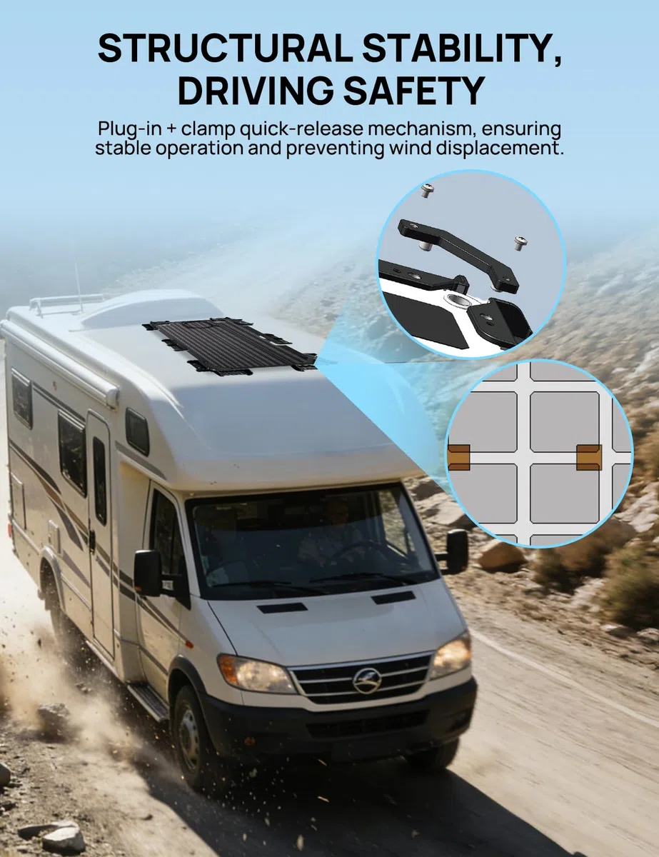 ECO-WORTHY Soporte Panel Solar con Refrigeración Suspendida (instalación rápida) Compatible con Placa Solar Fexible & Panel Solar 200W Adecuado para autocaravanas, tejados y barcos