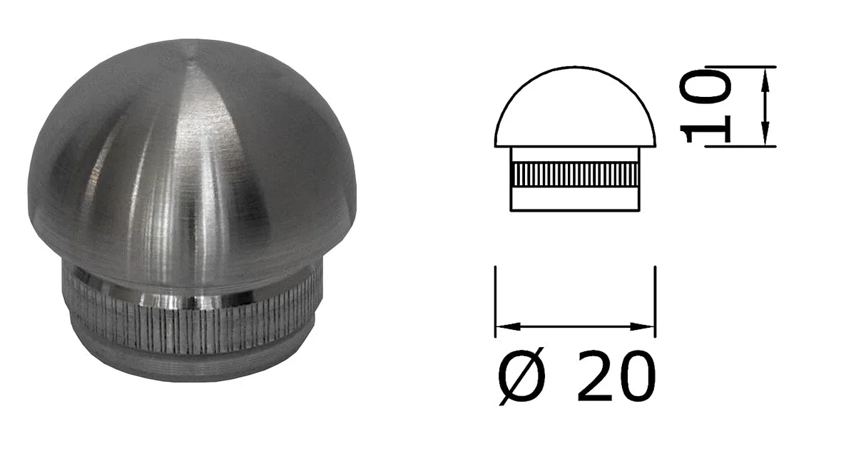 TIBU Tapa final de acero inoxidable V2A para tubo de 20 x 2 mm de diámetro semicircular (10 unidades) tapas de acero inoxidable tapones de tubo de cierre