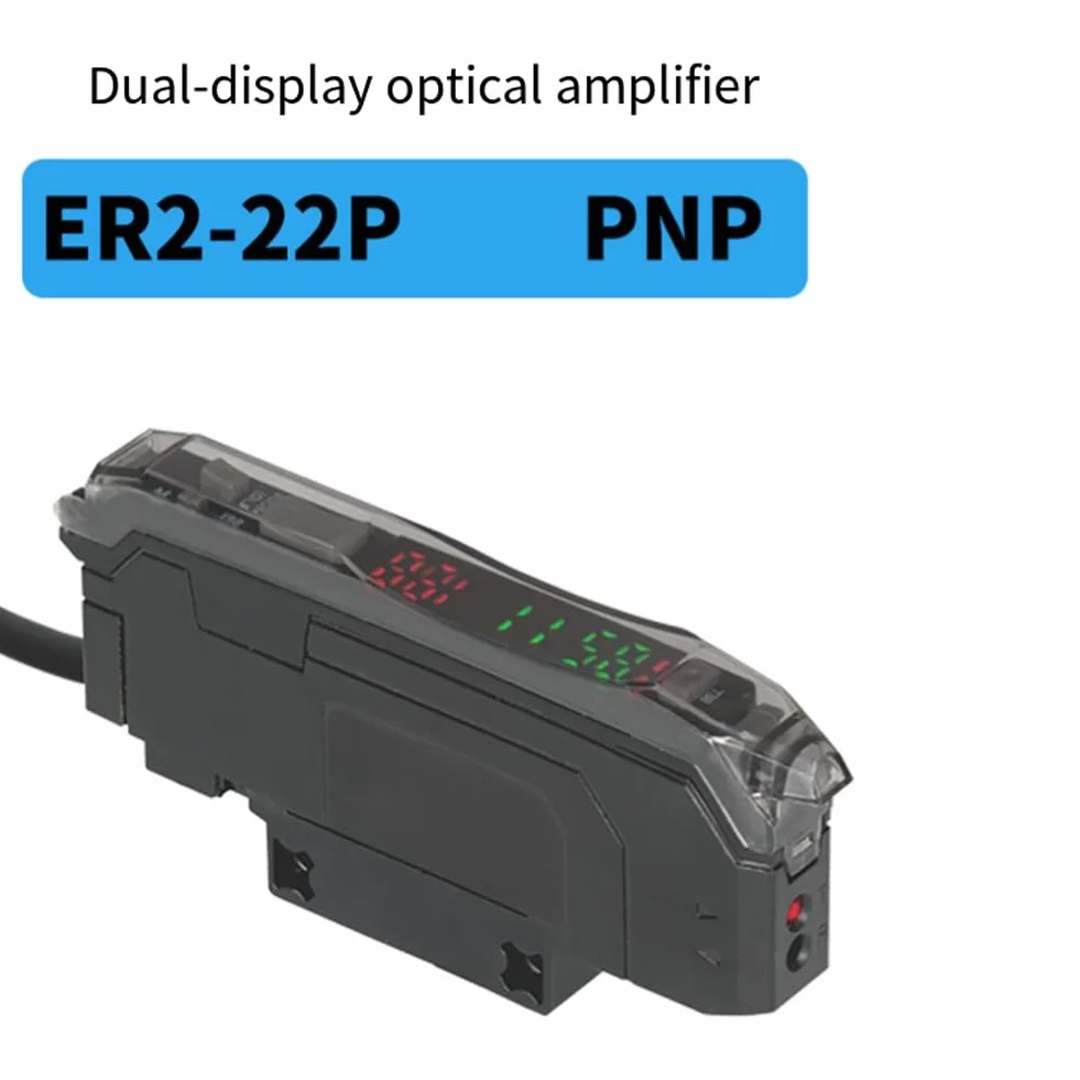 Sensor Amplificador de Fibra Óptica Inteligente ER2-22P con Pantalla Digital Dual e Interruptor Fotoeléctrico de Inducción por Reflexión Difusa.
