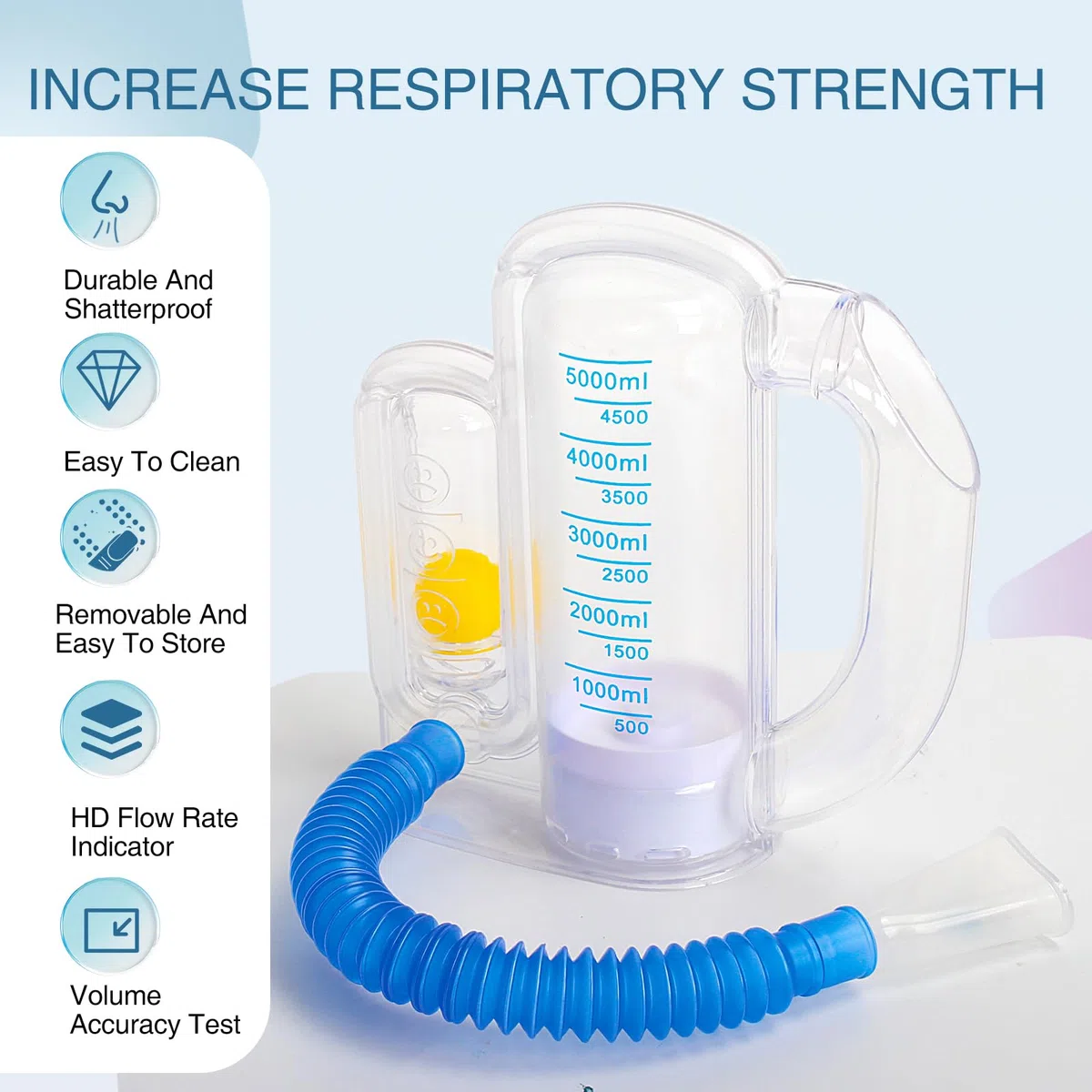 Espirómetro de incentivo, espirómetro de incentivo, dispositivo de ejercicio de respiración para adultos, para pulmones, entrenador de respiración profunda para niños y adultos, medición de capacidad