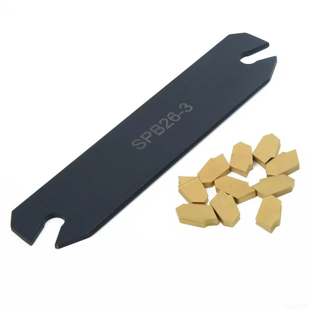 Juego de portaherramientas de torno CNC, soporte de herramientas de ranura de corte de torno modelo SPB326 con 10 insertos de carburo GTN3 SP300, para mecanizado