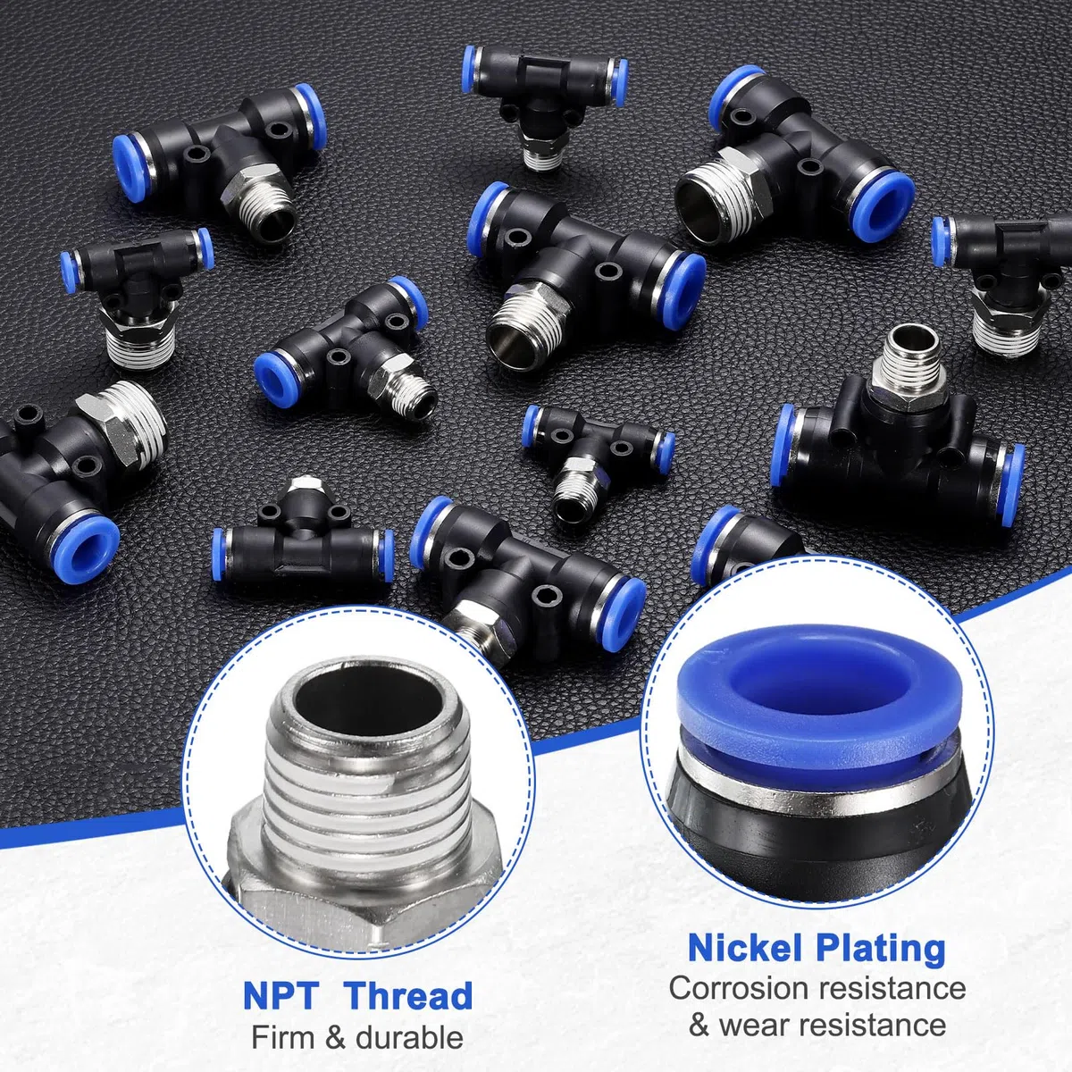 QUARKZMAN 5 Piezas De Racor De Línea De Aire 12mm Tubo OD X Rosca NPT 1/4 PT4-U T Macho Neumático De Derivación Conexión Rápida Por Presión Para Manguera De Aire De Latón Para Sistema