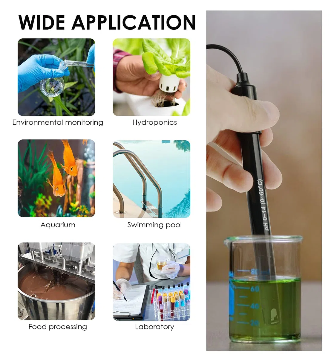 GAIN EXPRESS Electrode pH 0-14 muestra con conexión BNC, cable 300 cm para prueba de pH, kit de reemplazo para acuario, hidroponía, planta, piscina, spa