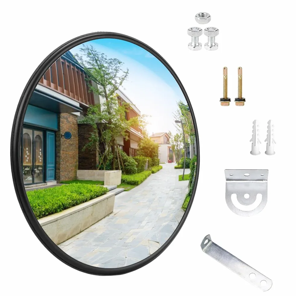 Espejo de tráfico, 30 cm Espejo convexo para garaje, entrada, estacionamiento, Espejo de tráfico convexo con vista de gran angular ajustable (Apto para interiores y exteriores) (A)