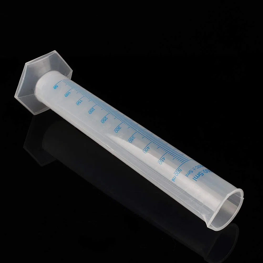 Cilindro graduado, 500 ml probeta de medición de plástico, probeta graduada transparente con base hexagonal, herramienta de medición de laboratorio de líquidos