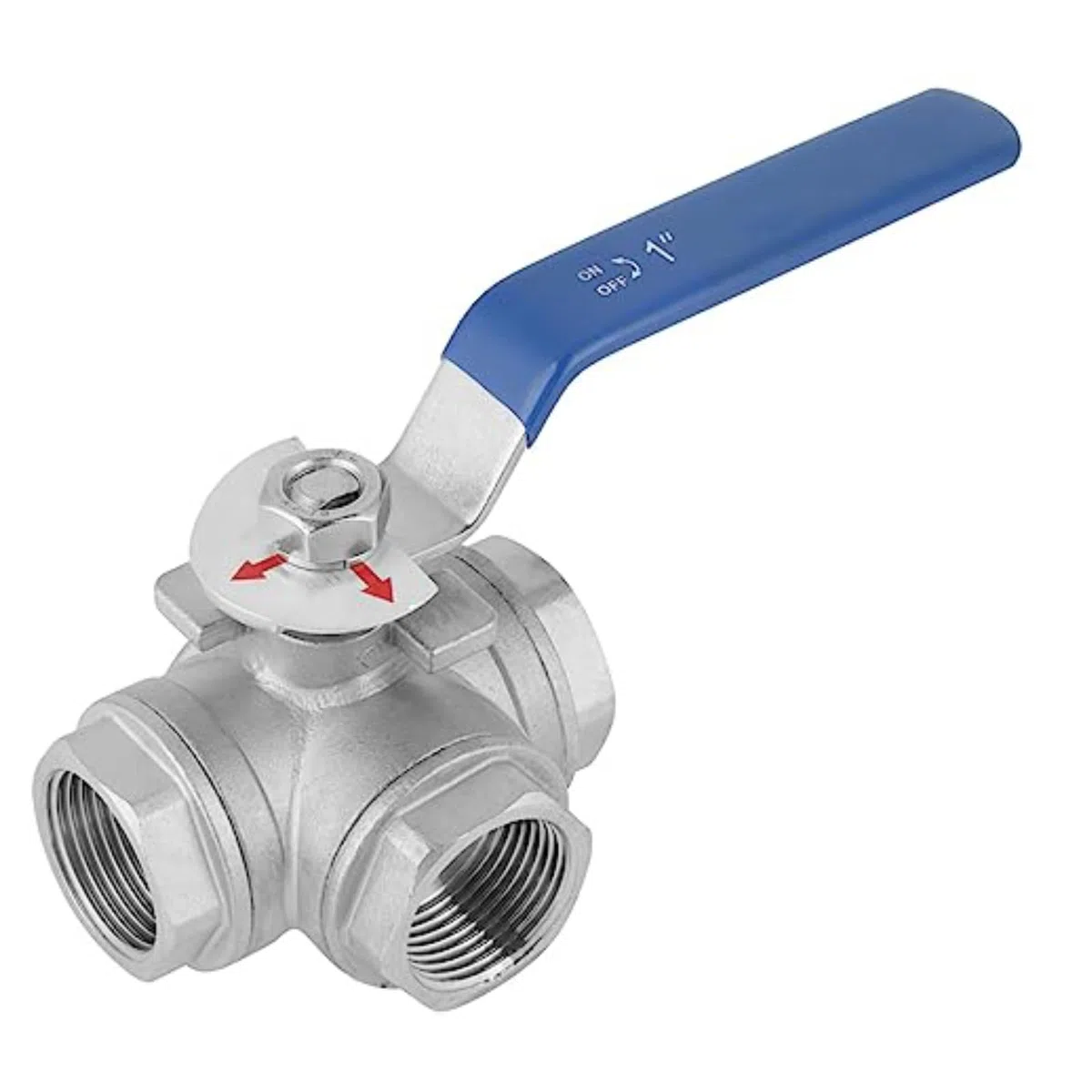 VOBOR Válvula Bola 3 Vías, 1" DN25 Rosca Hembra Acero Inoxidable, con Mango Giratorio Antideslizante para Agua, Aceit