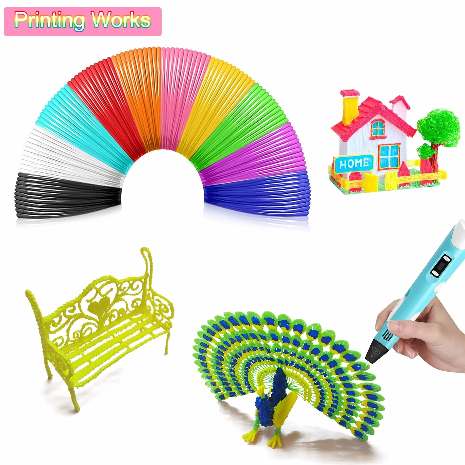 Set de accesorios para bolígrafo 3D, plantilla para bolígrafo de impresión 3D, filamento PLA para bolígrafo 3D, plantilla con 2 dedales y tijeras, accesorios para bolígrafos de impresión 3D para niños
