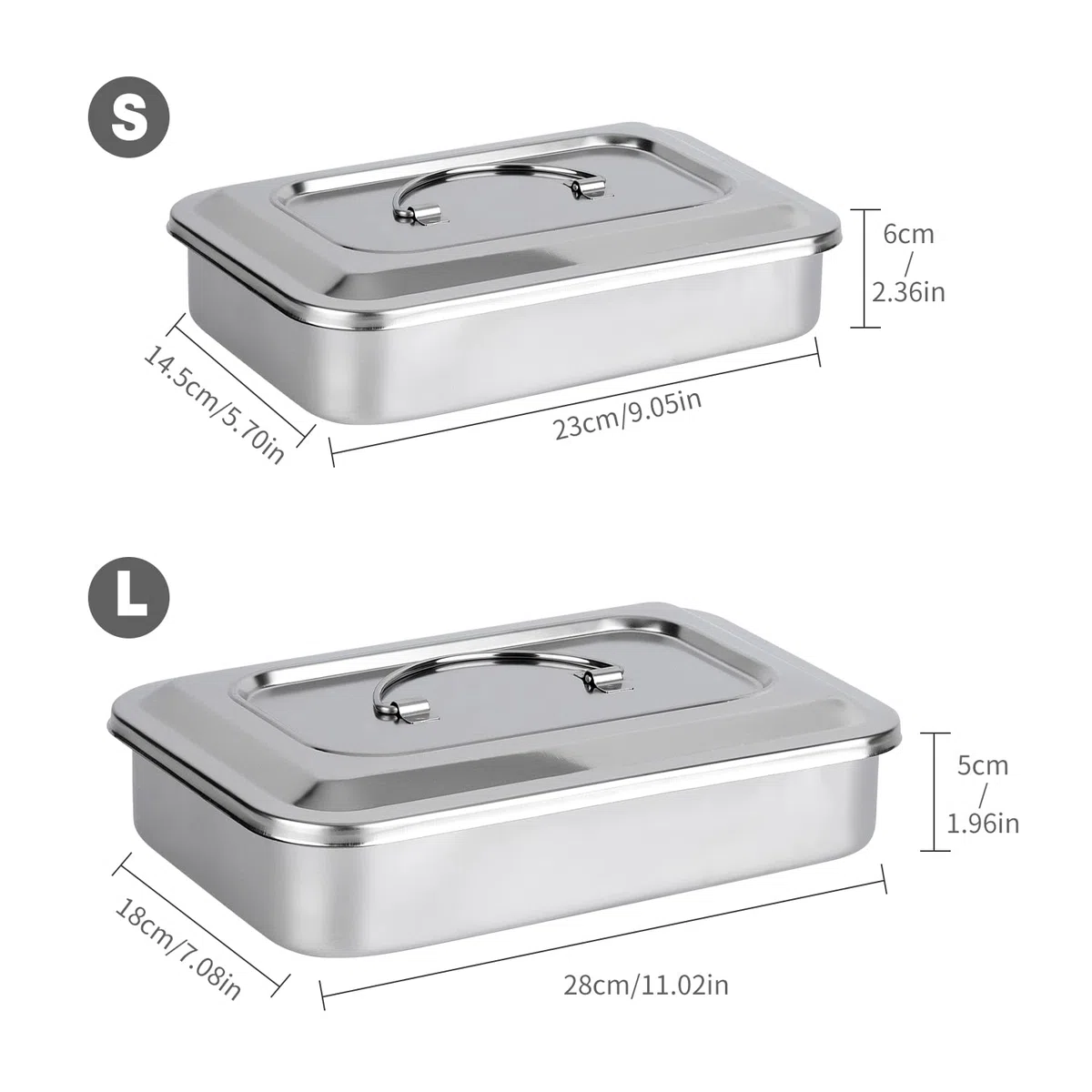 Bandeja de acero inoxidable con tapa, organizador de esterilización médica multifunción, para laboratorio dental y tatuaje, gran soporte para instrumentos quirúrgicos con tapa y asa