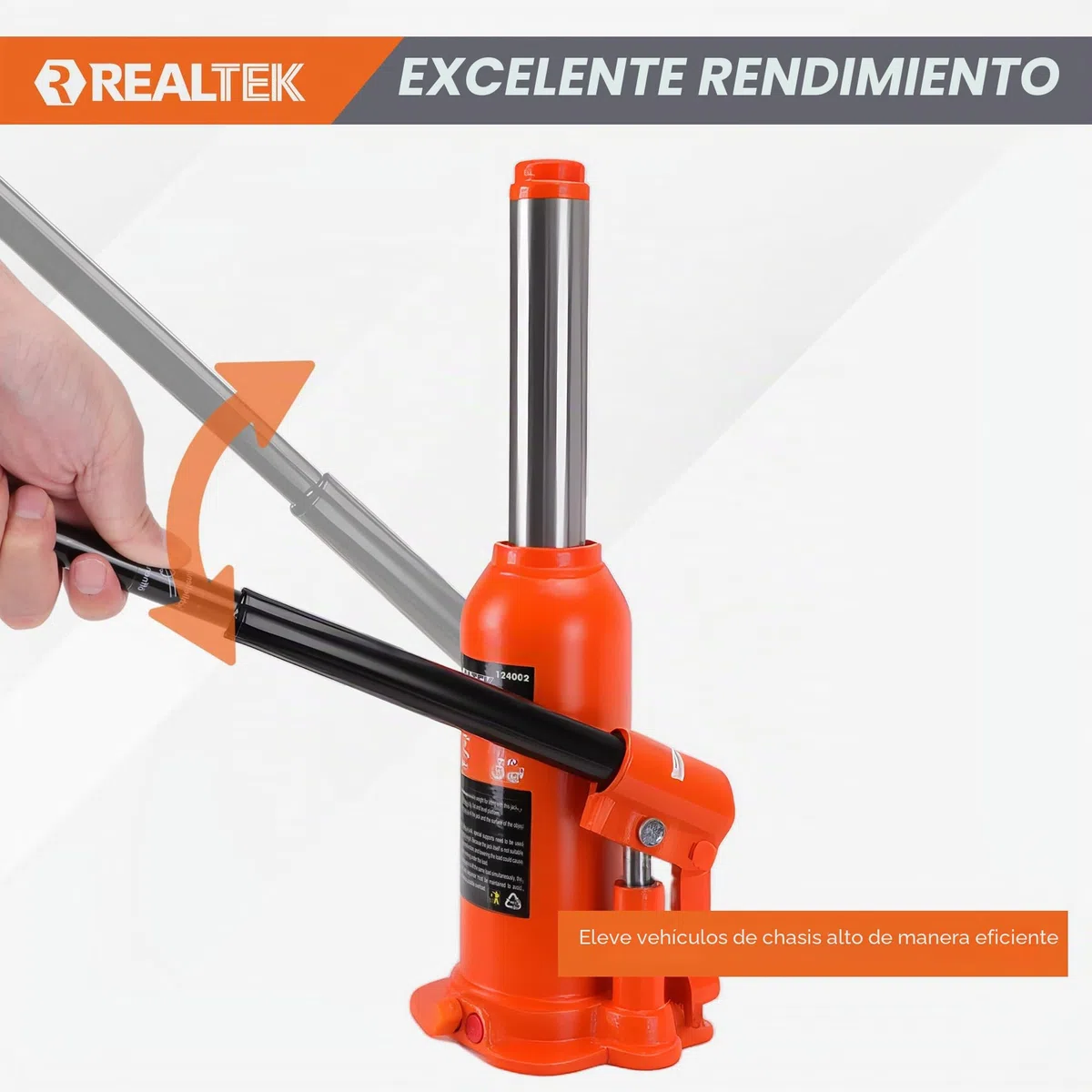REALTEK Gato Hidráulico de Botella 3 Toneladas Resistente Gato de Soporte de Elevación para Vehículos, Rango de Altura 188-363 mm, Naranja