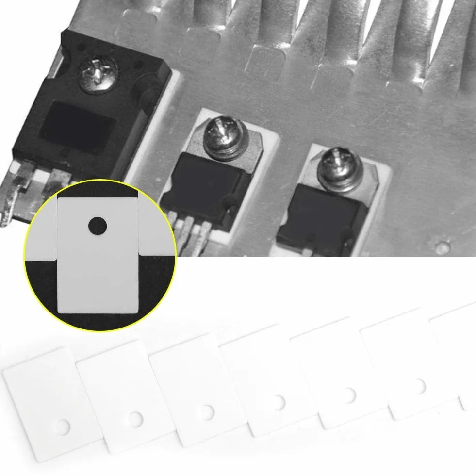 ViaGasaFamido 100 Unidades To-220 14X20X1 Mm Alúmina Cerámica Aislante Eléctrico Alta Resistencia Transistor Mos Igbt Disipador de Calor con Orificio 3,2 Mm Enfriamiento Eficiente