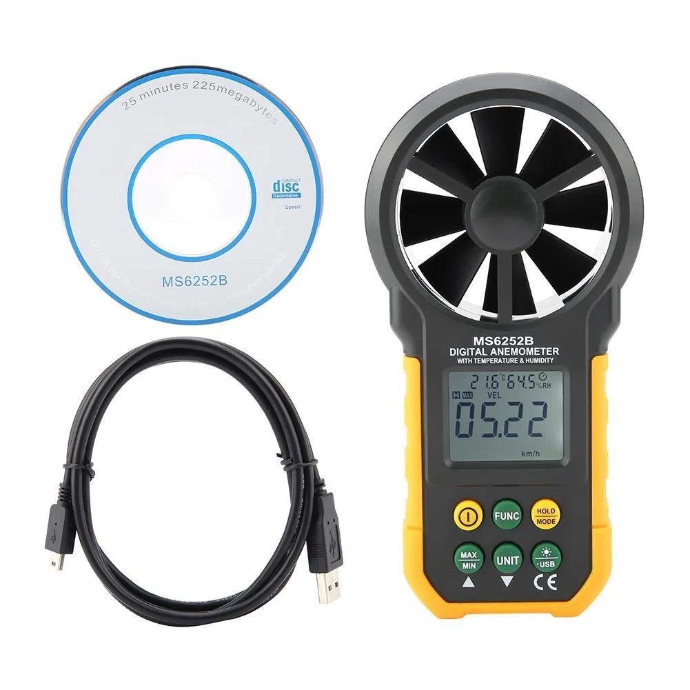 Anemómetro digital, PM6252B Velocidad de viento de mano LCD Luz de fondo LCD Medidor de volumen de aire Medidor de velocidad de viento Medidor de temperatura de humedad Medidor de temperatur