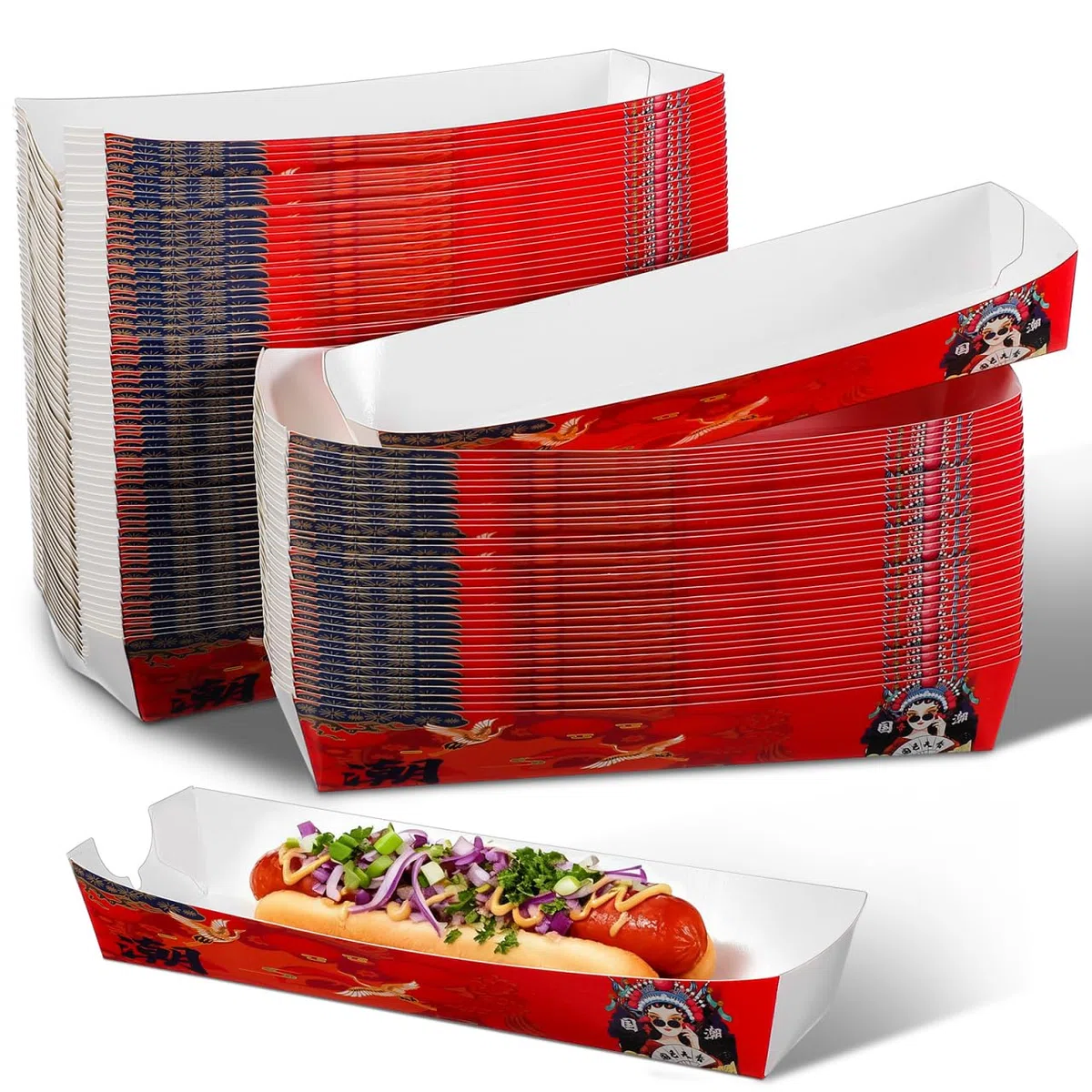 100 Cajas Para Perritos Calientes Contenedores De Papel Para Hot Dogs Soportes De Comida Para Fiestas Y Eventos De 7.08X1.96X1.18In