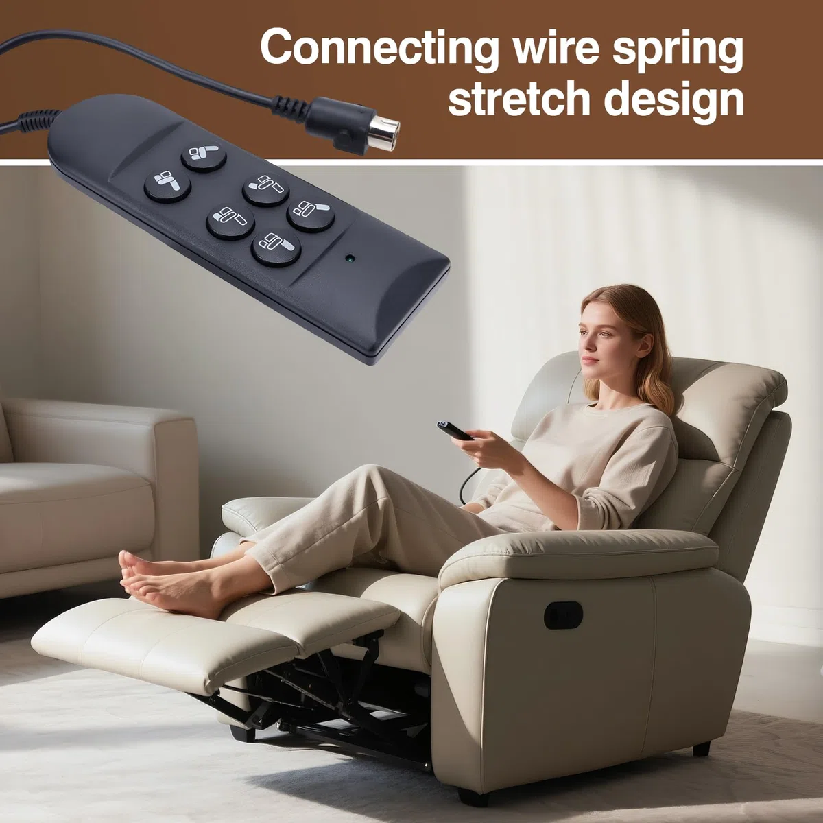 Yosoo Health Gear Mando a Distancia De 6 Teclas Y 5 Pines con Cable De Carga con Resorte, Controlador Eléctrico para Sillones Reclinables, Apto para Sofás Motorizados