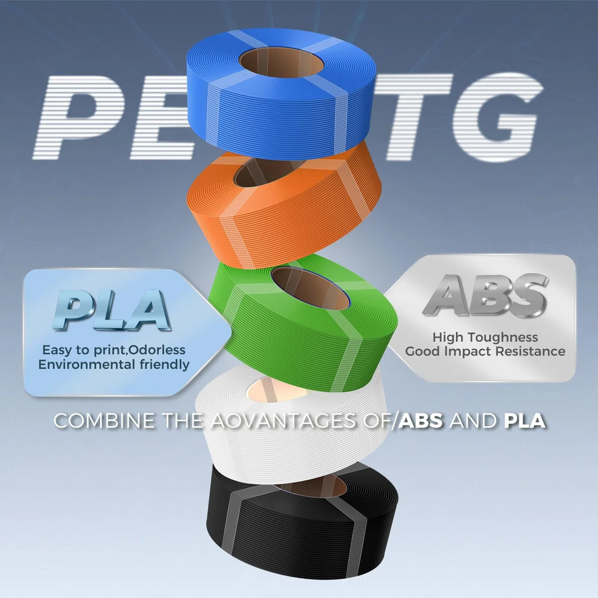Creality PETG Filamento,Refill Filamento impresora 3D,1kg 1,75 mm (2,2 lb),for Bobina Reutilizable Bambu Lab,Precisión Dimensional ±0,03 mm PETG Blanco negro