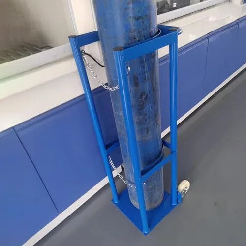 Carrito de terapia de acero resistente con mango curvado, cilindro de gas y soporte de transporte hospitalario para equipos médicos y suministros