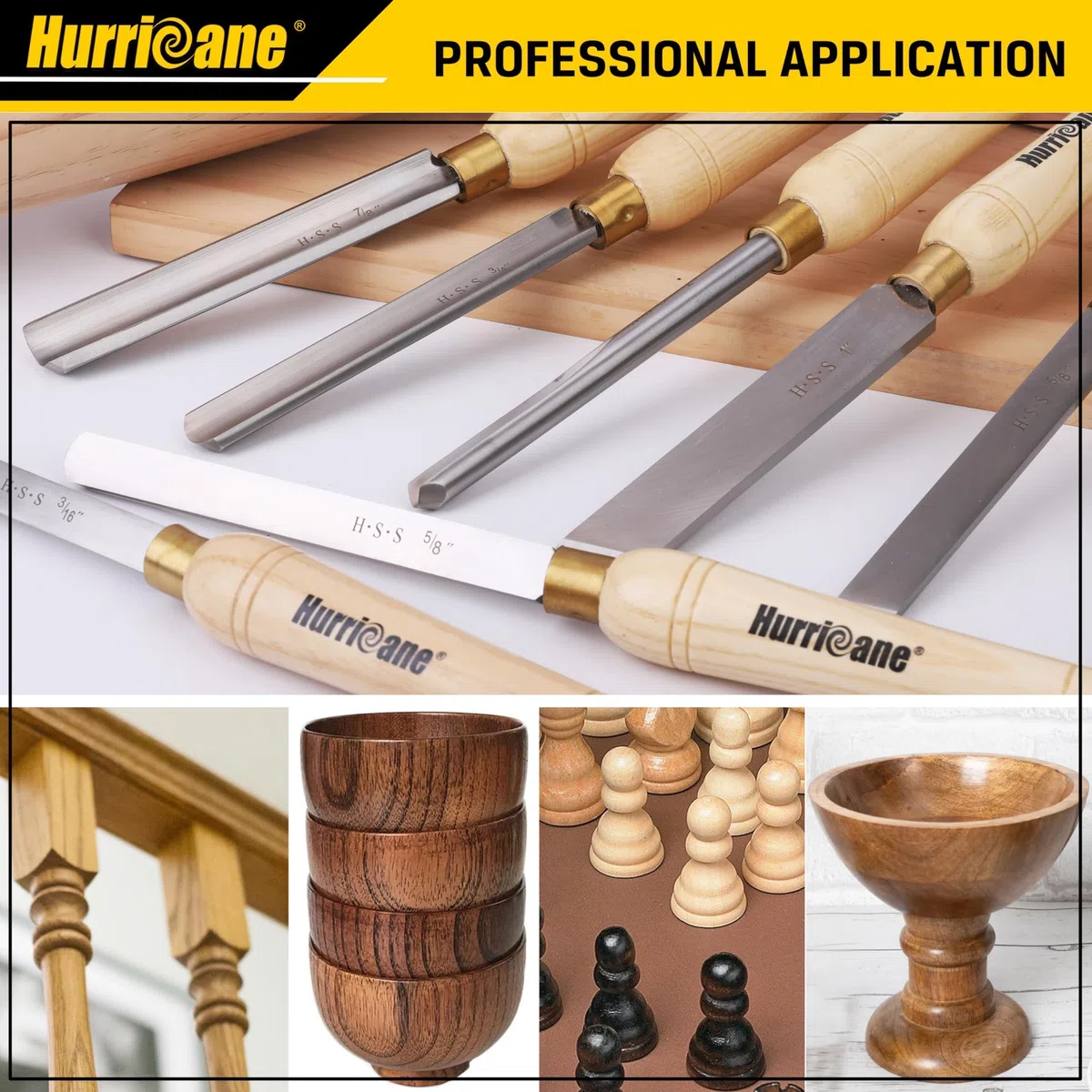 HURRICANE Juego de cinceles para torno de madera, 8 piezas HSS herramientas de torneado de torno de madera, herramientas de torno para carpintería con caja de madera