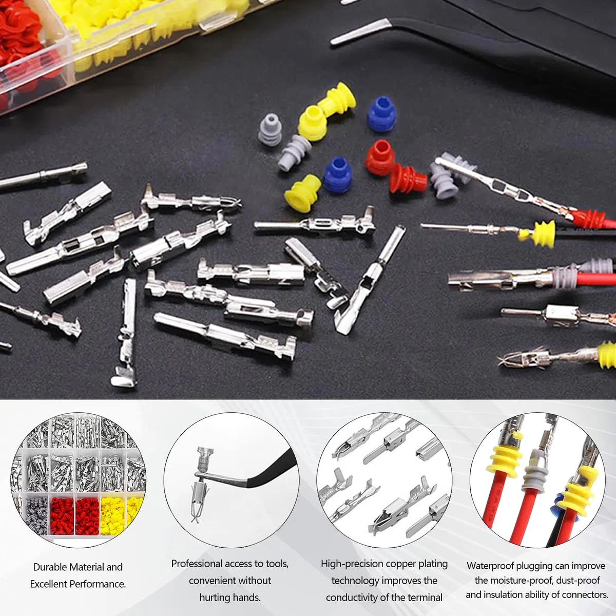 755 piezas Conector Pins Kit, accesorios de conector de coche 1/1,5/1,8/2,2/2,8/3,5 mm Cable Conector Conector Pin Engarzado Automóvil Auto Electric para motocicletas, coches y barcos