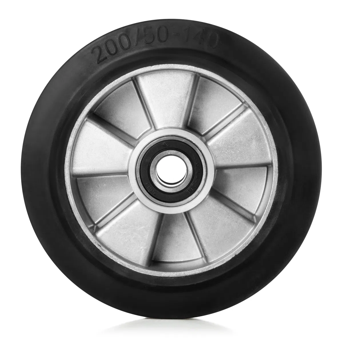 Pallit Rodillo de goma para carretilla elevadora, 200 x 50 mm, eje 20 mm, con rodamiento de bolas, ruedas de repuesto, eje 20 mm, diámetro 200 mm, ancho 50 mm