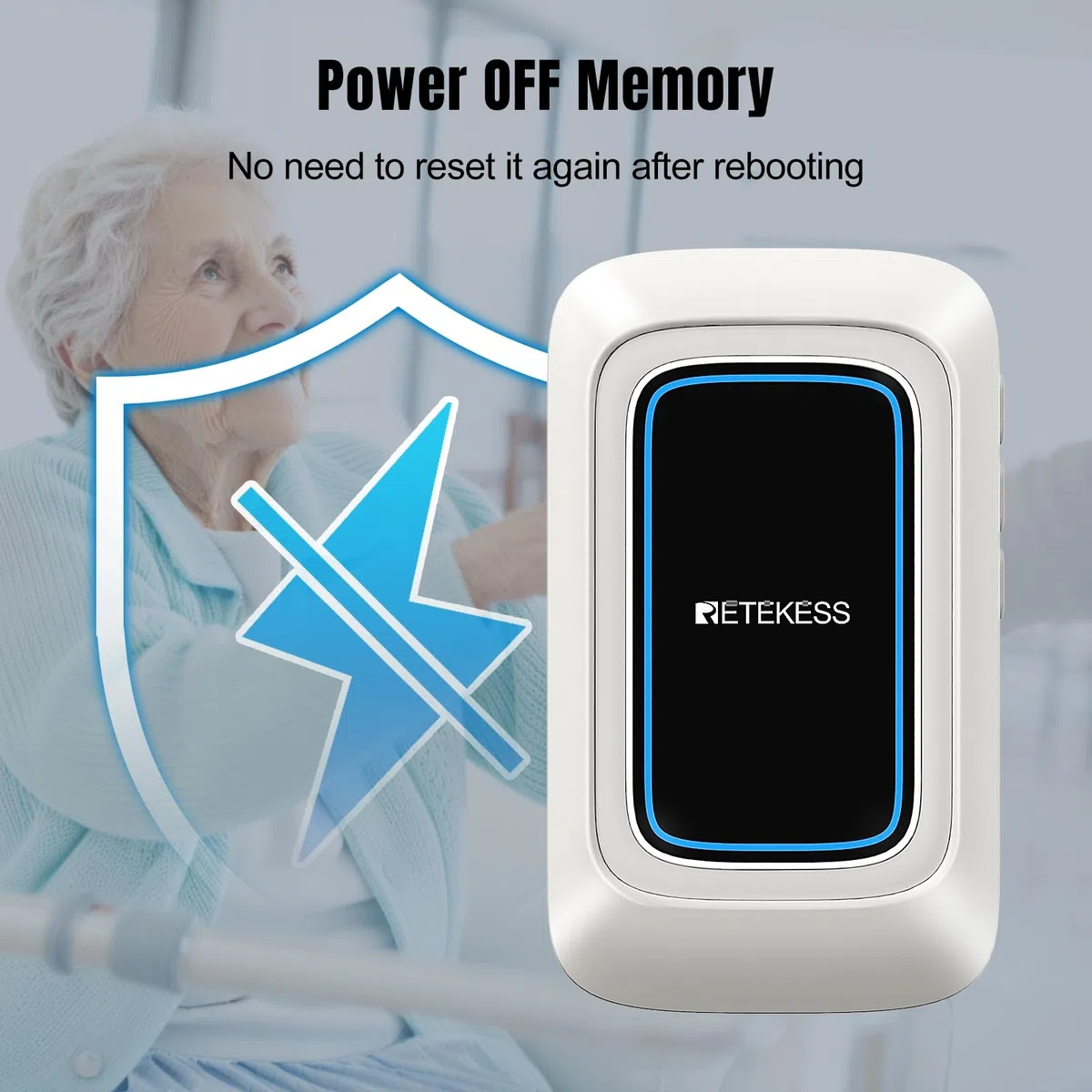 Retekess TH109 Botón Llamada Emergencia, Botón de Llamada Inalámbrico para Ancianos, Sistema de Alerta de Emergencia, 850 pies de Distancia de Comunicación, Alarma Multimodo, Cuidado en el Hogar