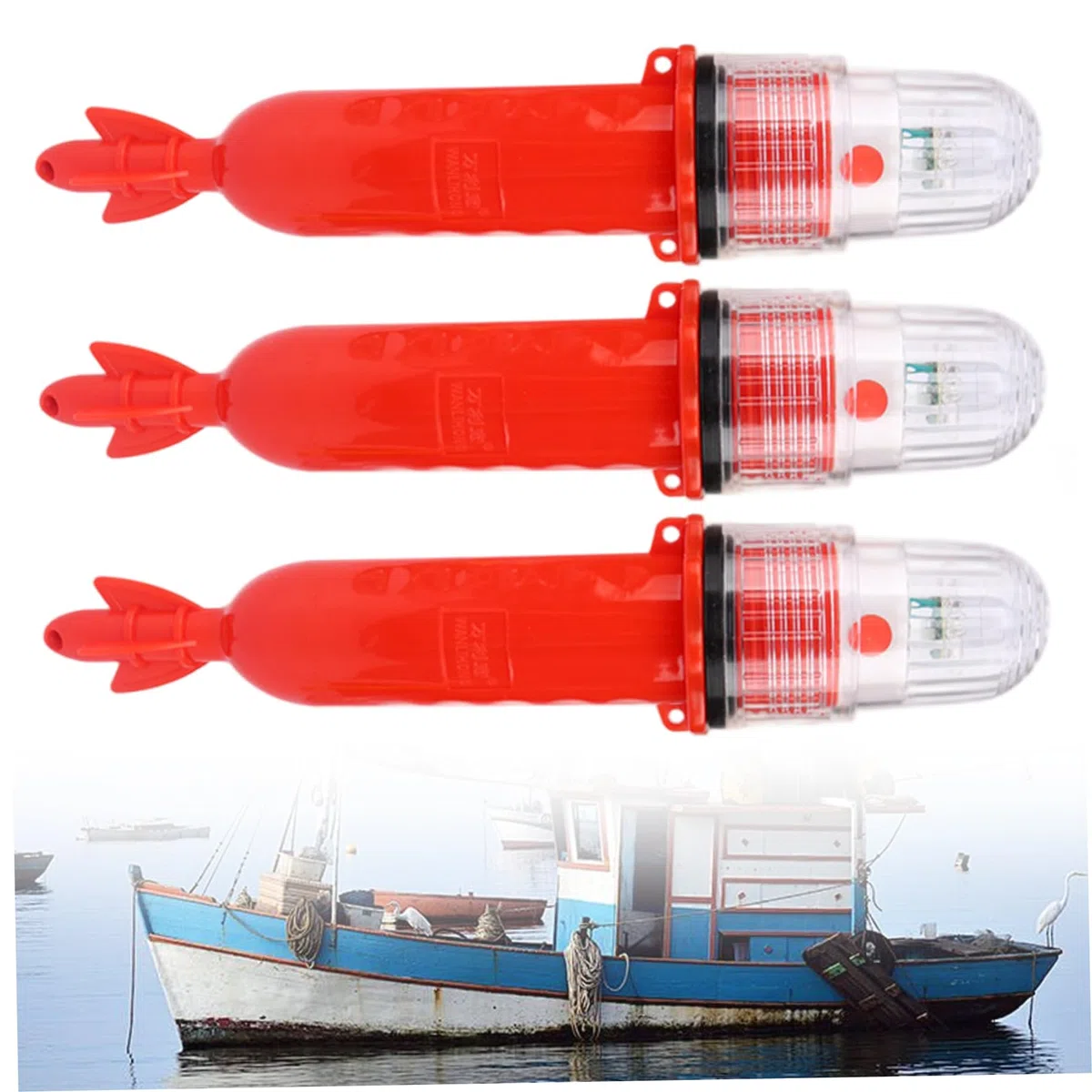 3 Piezas de bengalas de Botes de Bote Guardia aprobada con bengalas electrónicas Marinas señales de Emergencia Impermeables para Redes de Pesca, Boyas y Botes, Rojo