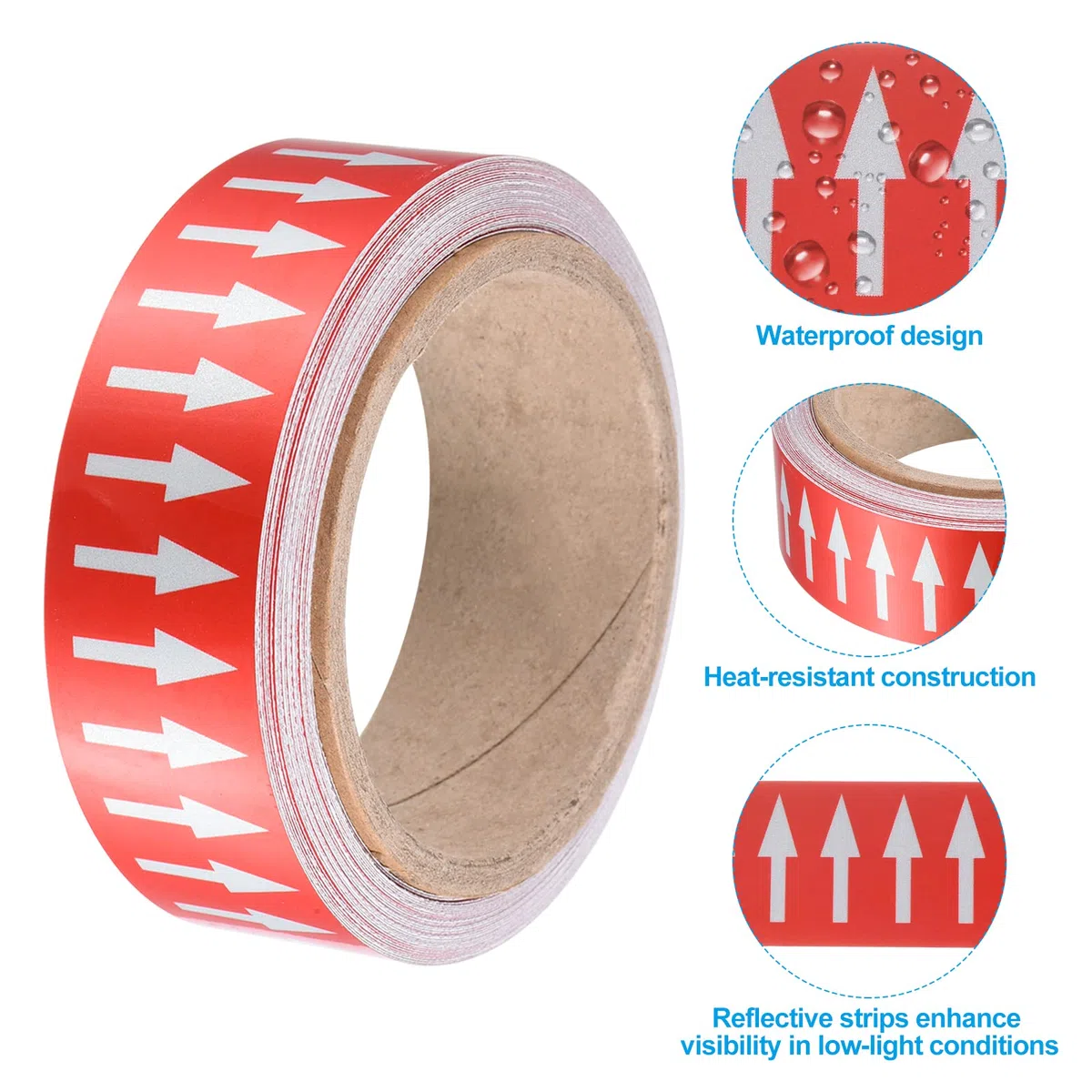 PATIKIL Flujo Flecha Cinta, Polietileno Tubería Marcado Pegatina con Reflectantes Tiras para Tubería Flujo Direccional Identificación, 1,2 Pulgadas x 33 Pies, Rojo Blanco