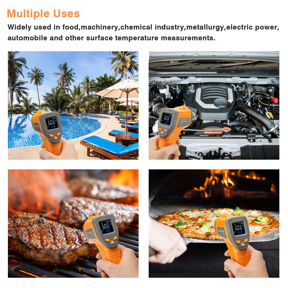 INKBIRD INK-IFT01 Termómetro infrarrojo sin contacto Pistola de temperatura láser digital Emisividad ajustable Medida máxima 550 ℃ Termómetro de lectura instantánea para cocinar Industria automotriz