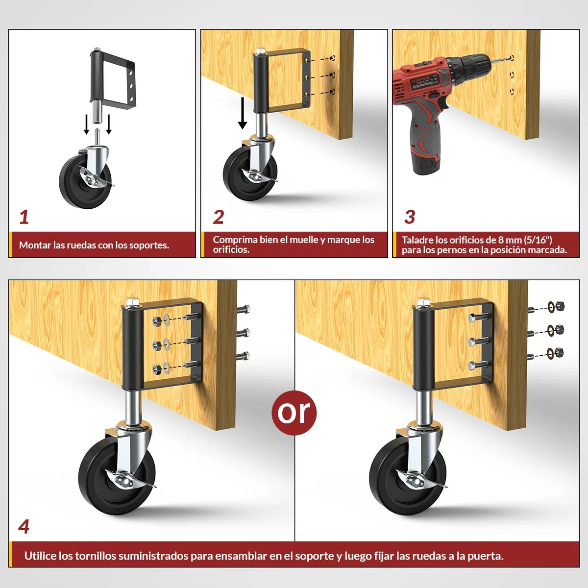 HOLKIE Rueda de puerta resistente de 100 mm rueda con muelle para puerta ruote giratoria para portón de madera y valla capacidad 100 kg Negra (2 piezas)