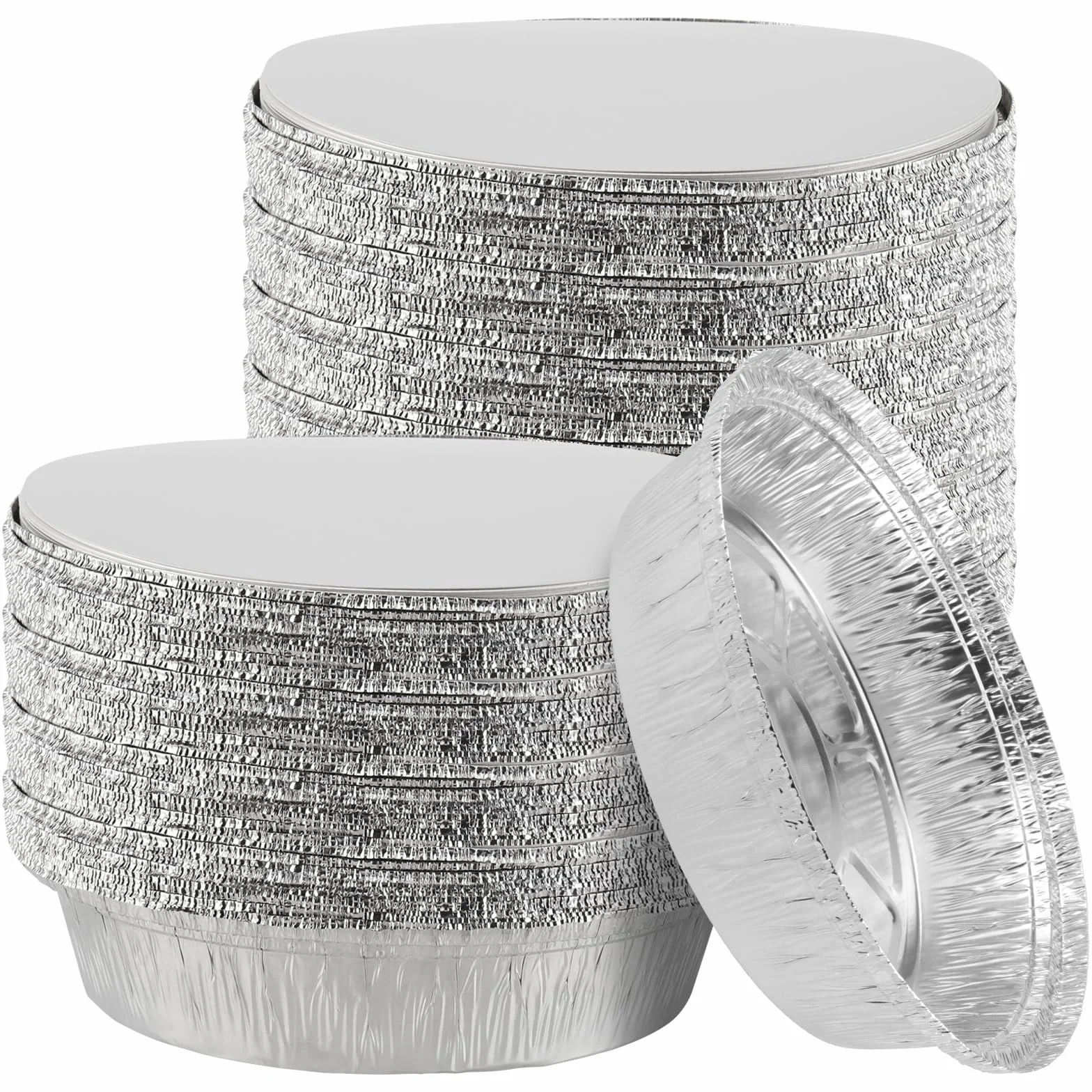 100 cuencos de aluminio redondos de 18 cm con tapa, 630 ml, desechables de aluminio de aluminio, recipientes de aluminio para pequeñas comidas, pasteles, tartas y quiches