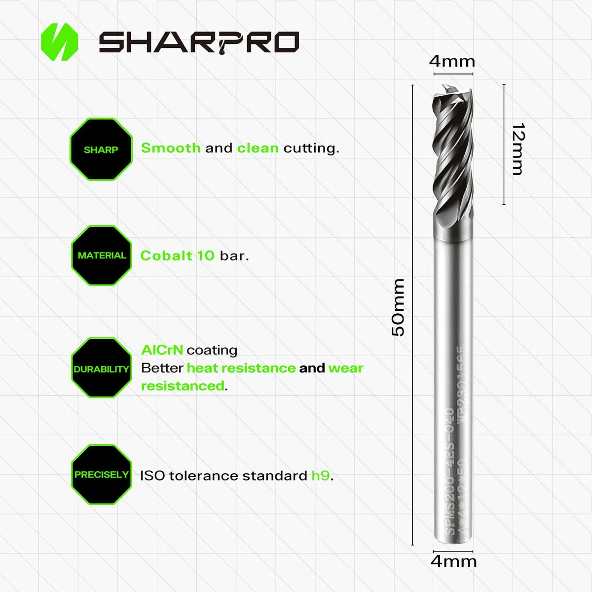 Upcut - Fresa en espiral de 4 mm, diámetro de corte de 4 mm, carburo de tungsteno macizo, fresadora CNC ideal para fresar aceros de aleación, acero endurecido, metal y más
