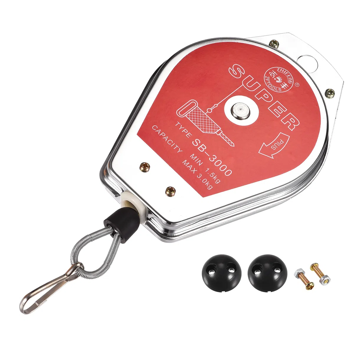 sourcing map Retráctil Resorte Balanceador Herramienta Soporte Colgante Equipo 3.3-6.6lbs (1.5-3kg) Rojo para Montaje Línea con Montaje Accesorio