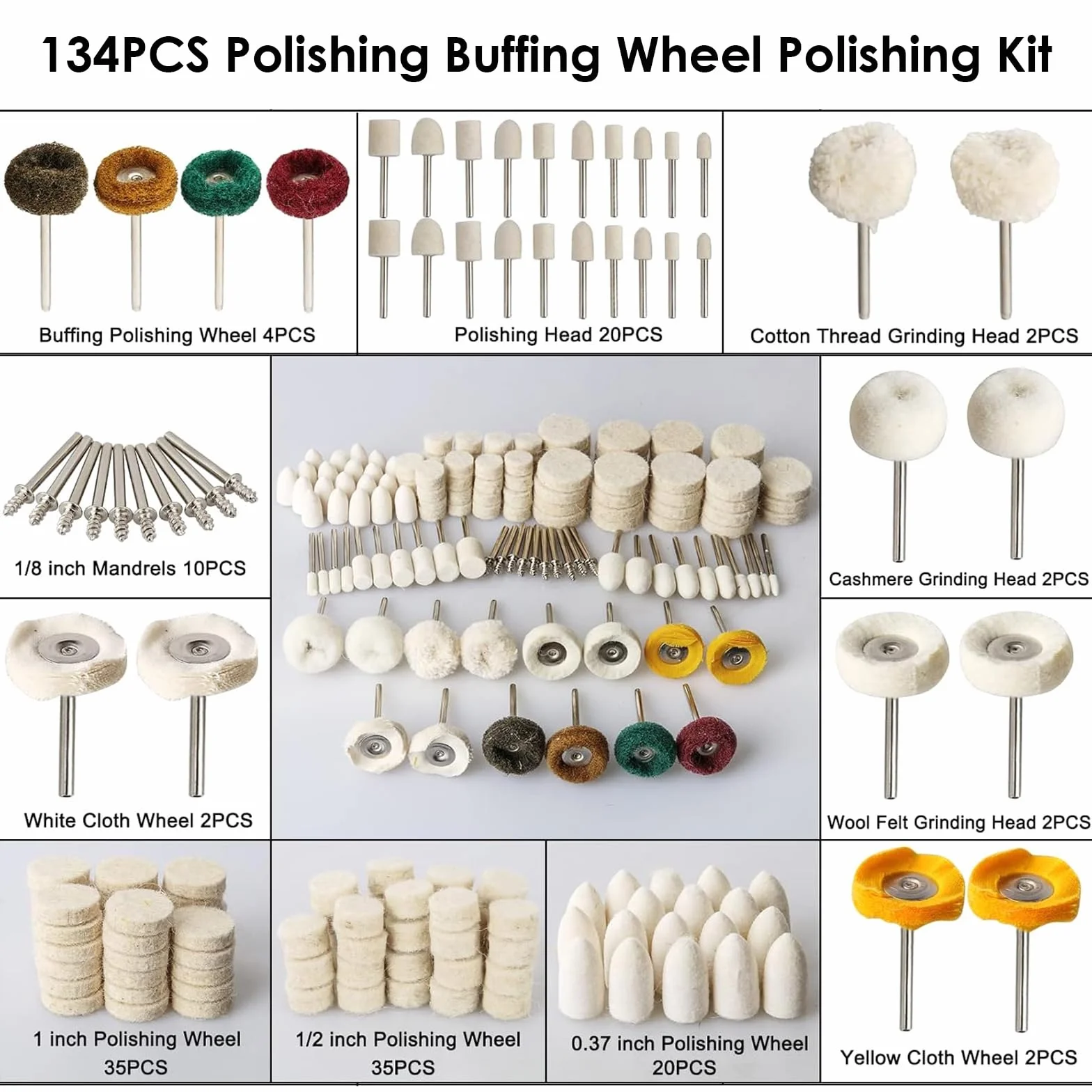 140 Discos de Pulido de Fieltro de Lana para Dremel, Ruedas Pulidoras Montadas en Vástago de 3mm, Accesorios para Pulir Metal, Cristal, Joyería, Herramientas Rotativas Multifunción
