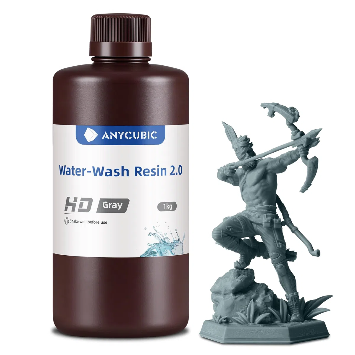 ANYCUBIC Water Washable Resin 2.0, Resina para Impresora 3D Lavable con Agua, Anti-Amarillo, Resina de Agua 405nm, Resina 3D de Bajo Olor para todas las Impresoras 3D LCD, Alta Definición Gris 1000g