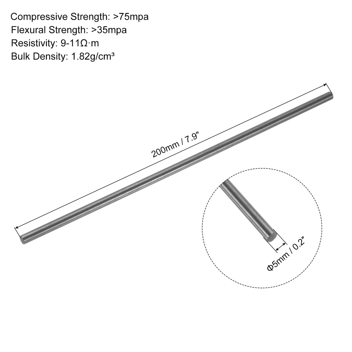 PATIKIL Varilla De Grafito Varilla De Agitación De Grafito Varilla Cilíndrica Varilla De Carbón 200x5mm Negro Para Electrodo Fundición Crisoles Paquete De 5