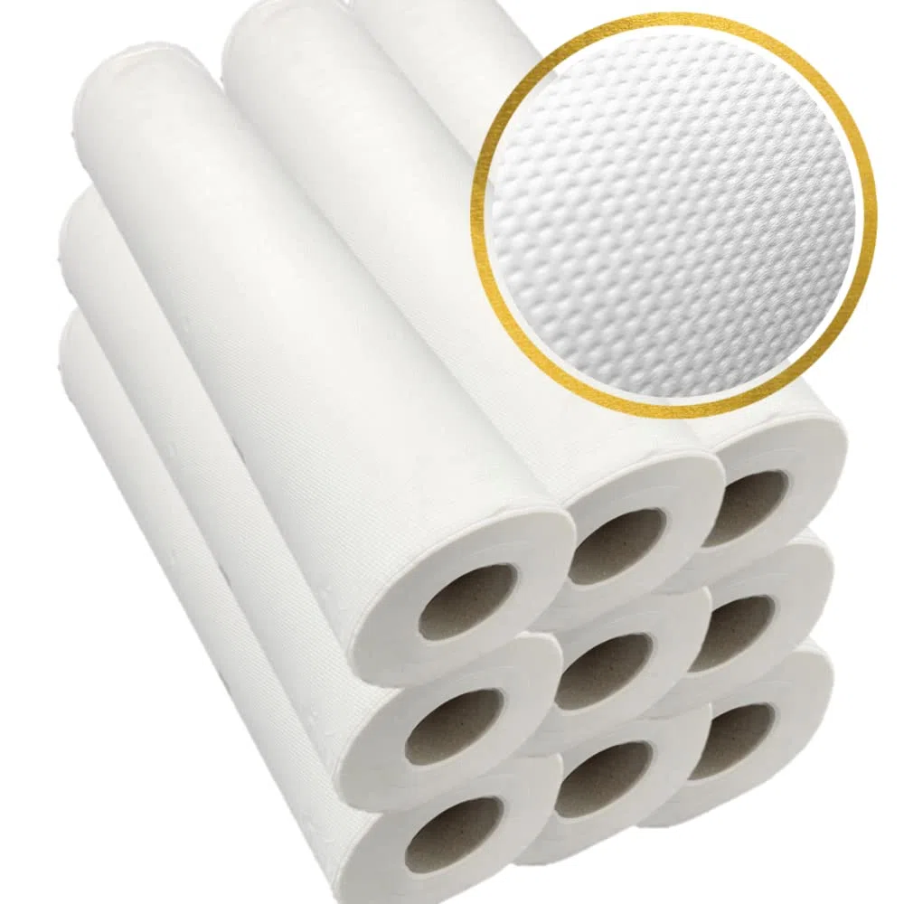 DSTOCK60- 9 Rollos para camilla de papel gofrado desechable blanco doble capa con precorte 50x35cm, 135 hojas- guata de celulosa pura- sábanas médicas en rollo de papel con relieve