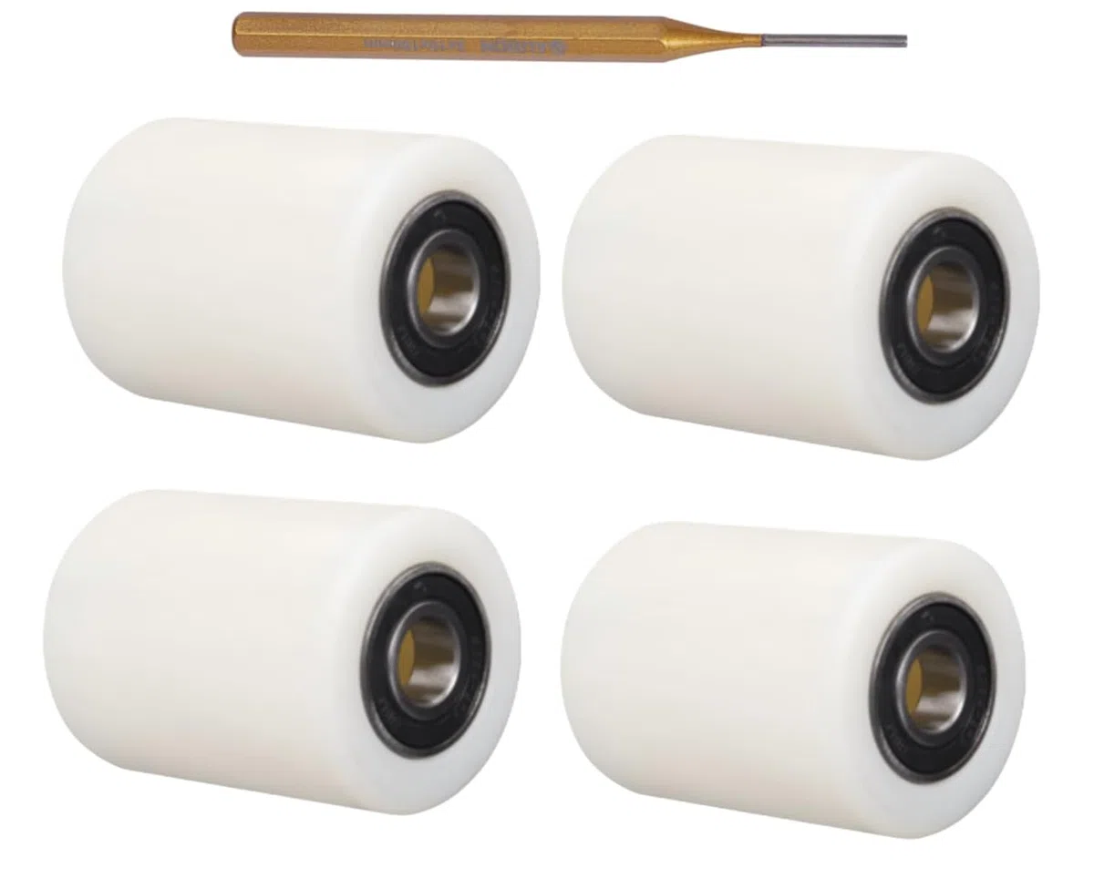 Juego 4 Rodillos para Transpaletas 70x60x20 mm Nylon con Rodamientos 6204-2RS Ruedas para transpaletas + Cincel Instalación Para Transpaleta Industrial