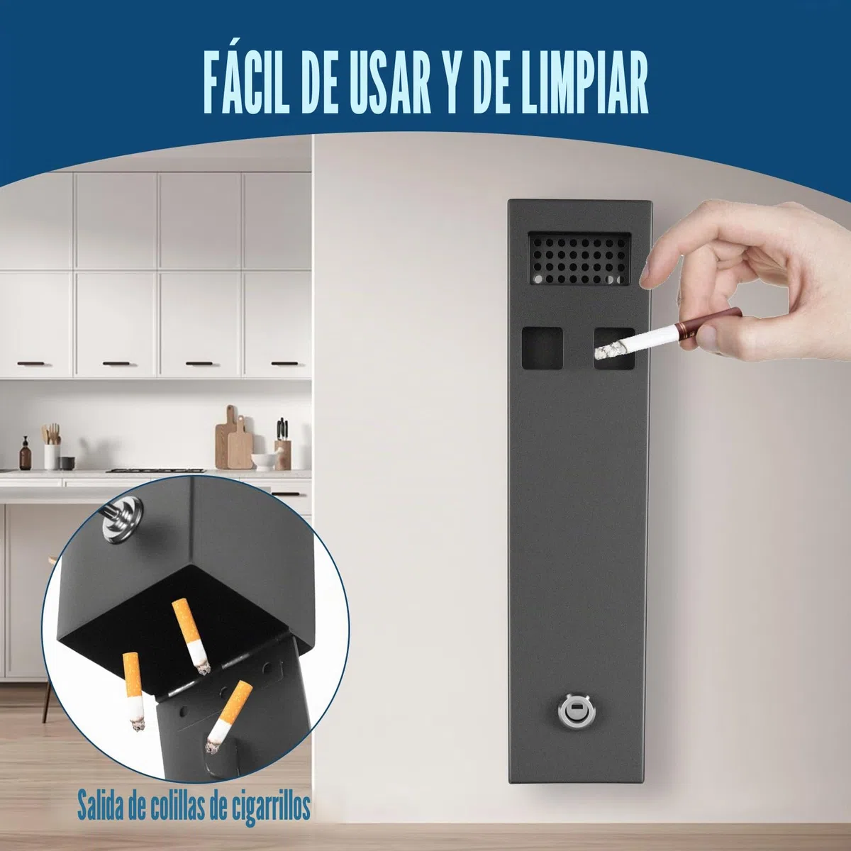 Cenicero de pared para exteriores, 29 x 7 x 7 cm, con material de montaje, llaves, resistente a la intemperie, para oficinas, restaurantes, hoteles, jardín, calle, color negro mate