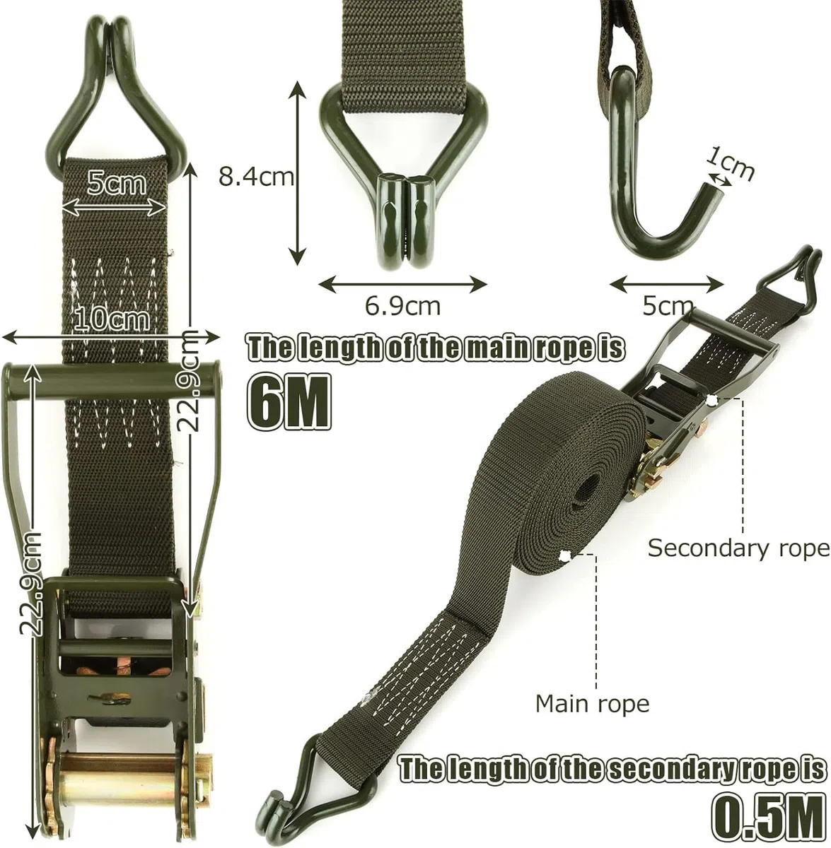 Cinchas de Amarre con Carraca 6m 50mm 3000kg, 2pcs Correas Tensoras con Carraca para Carga, Eslingas de Carga para Moto, Remolque, Camión y Uso en Exteriores