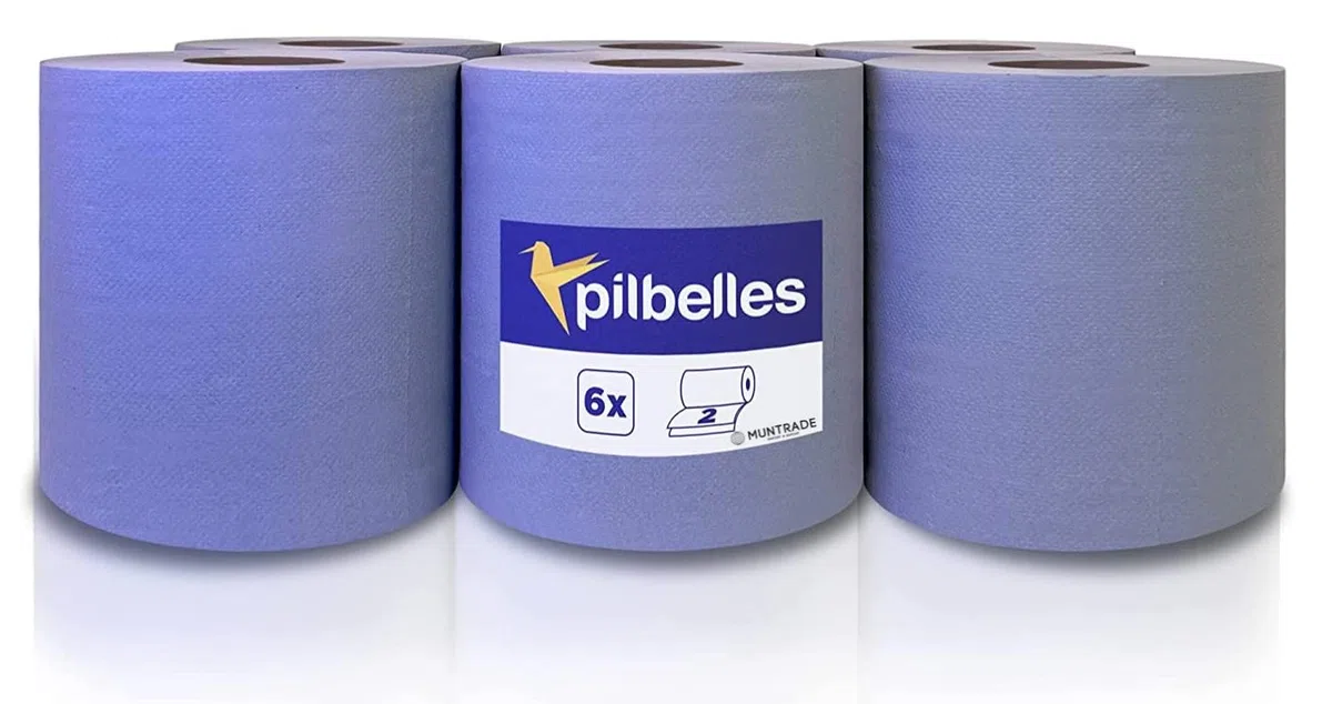Rollo Papel Secamanos Azul 100 metros/rollo (Pack de 6 unidades) Uso Profesional | Rollo Papel Industrial, Papel Mecha, Bobina Papel Industrial