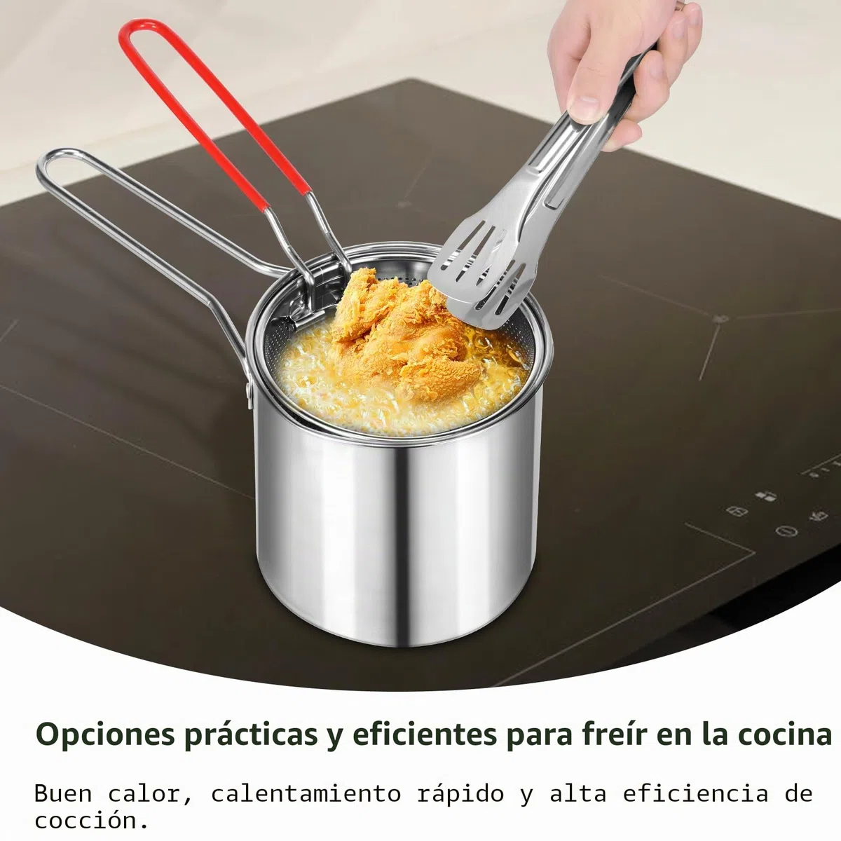 Freidora profunda de acero inoxidable 304 con colador 1200 ml, mini freidora de aceite con asa, utensilios de cocina multifuncionales, sartén para patatas fritas y tempura