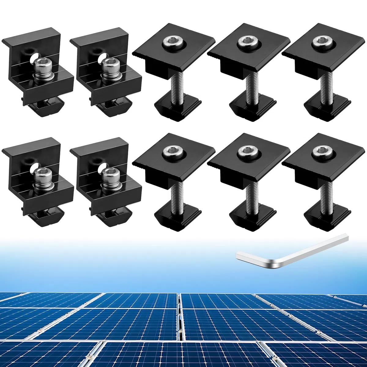 Anbte 10 Piezas Soporte de Montaje de Panel Solar 30mm/35mm , 6PCS Abrazaderas Medias y 4PCS Abrazaderas de Extremo de Aleación de Aluminio Solar Panel Z Soporte Color Negro