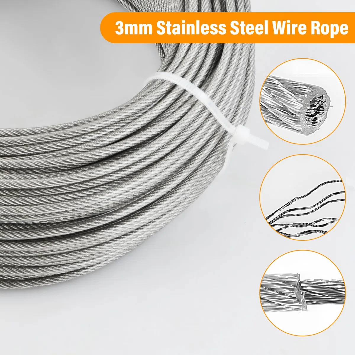 50m Cuerda Tendedero 3mm, 67 Pcs Kit Cable Acero Plastificado 7x7 con 4 Tensores de Alambre, 20 Presillas Cable Acero, 10 Abrazaderas, 10 Guardacabos, 4 Ganchos y Alicates,Estendal Ropa Exterior (3mm)
