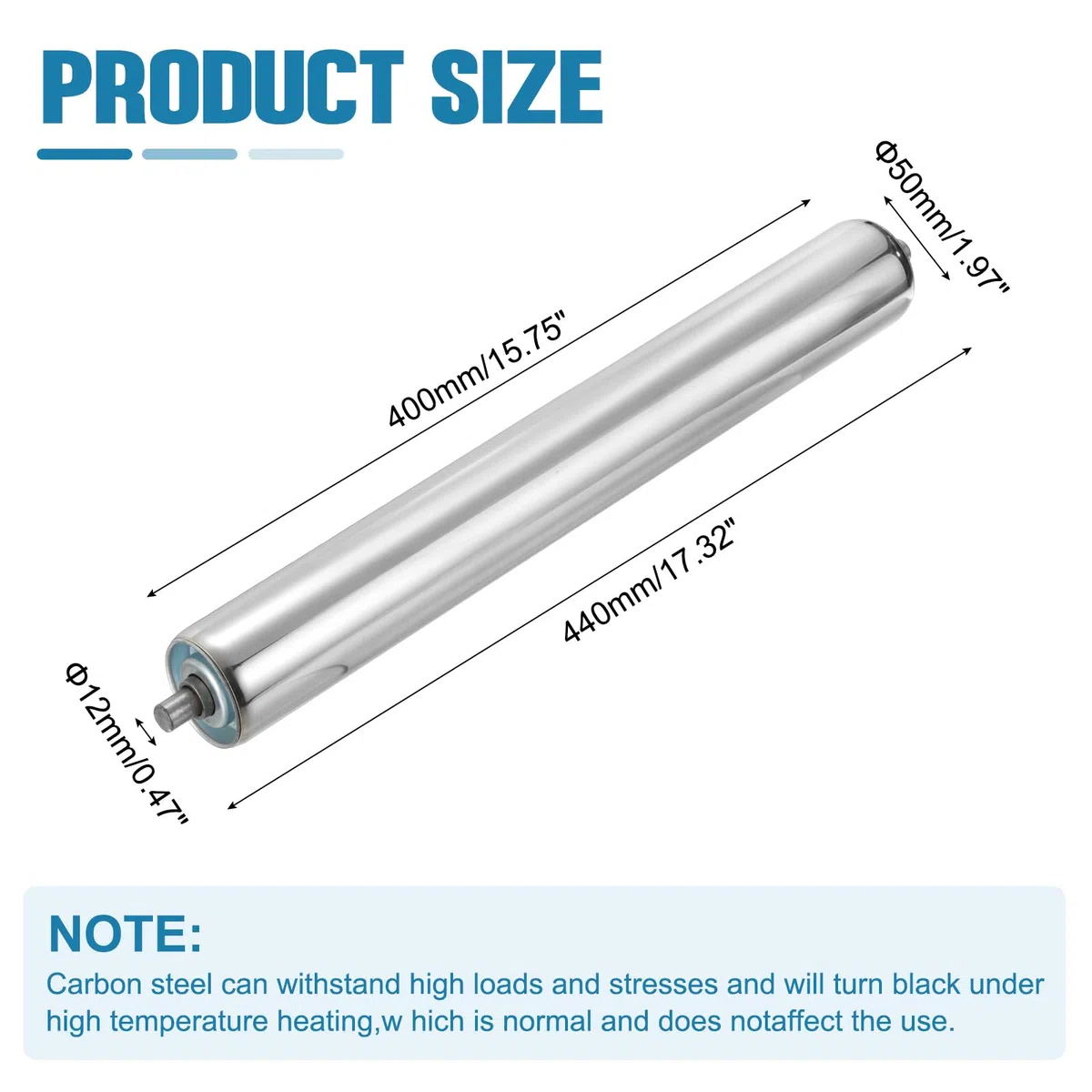 QUARKZMAN Rodillo Transportador de Acero Inoxidable 50mm Diámetro 400mm Longitud Pieza de Reemplazo para Transmisión por Gravedad con Extremos Galvanizados (Plateado)