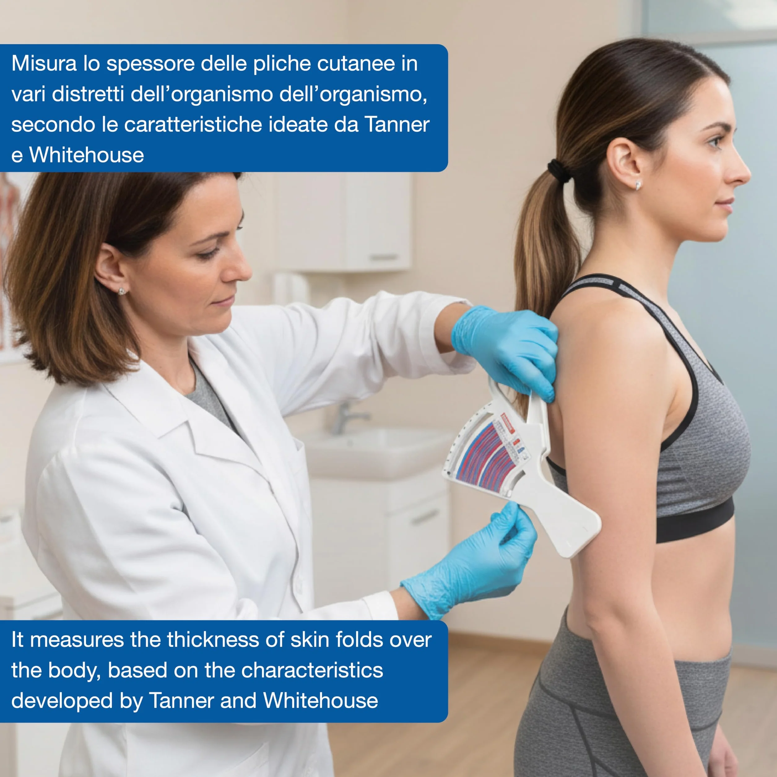 GIMA Plicómetro FAT-1, Instrumento para medir la grasa corporal, Garra de medición de los pliegues cutáneos, Kit de medición de los pliegues cutáneos, Manual multilingüe (IT)
