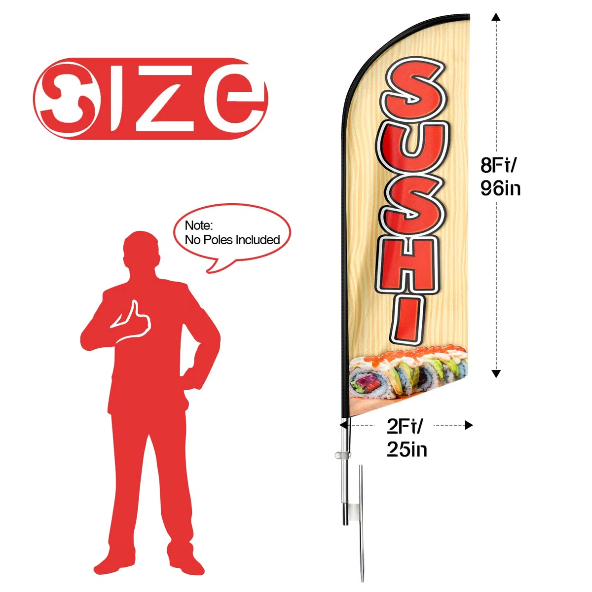 Bandera de sushi Swooper, bandera de plumas publicitarias de sushi de 8 pies, carteles para negocios y tiendas (solo bandera)