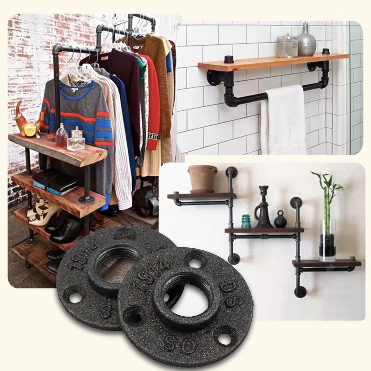 Brida de tubería negra, 10 unidades de 3/4 pulgadas con 3 agujeros, rosca de metal BSP, brida para tuberías, hierro maleable para tubos industriales, muebles, bares, restaurantes, hoteles y