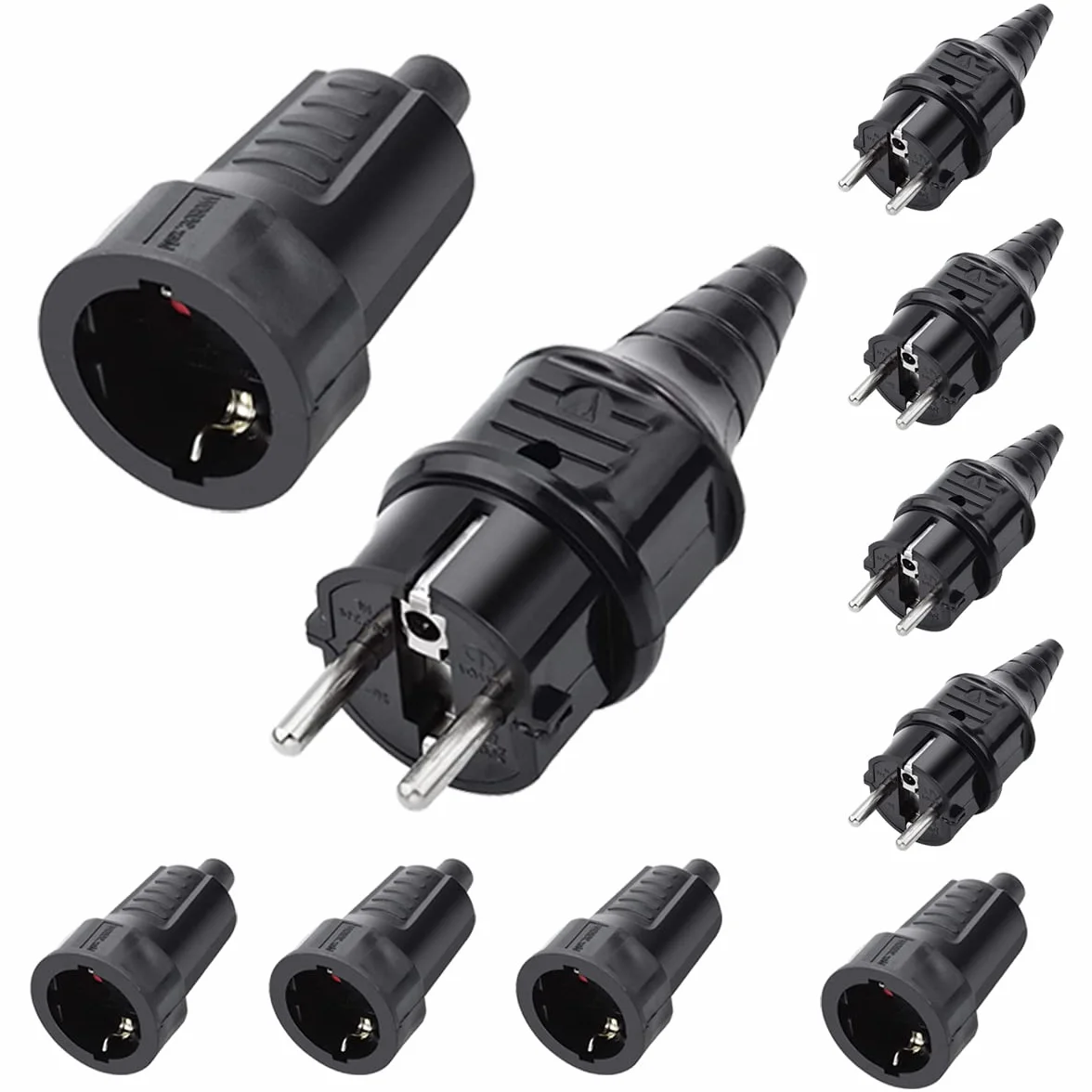 Acoplamiento de plástico Enchufe Ip44, 5 Sets Kit de Enchufe Macho + Enchufe Hembra, Enchufe de Alimentación a Prueba de Agua, 16A/250V (Negro)