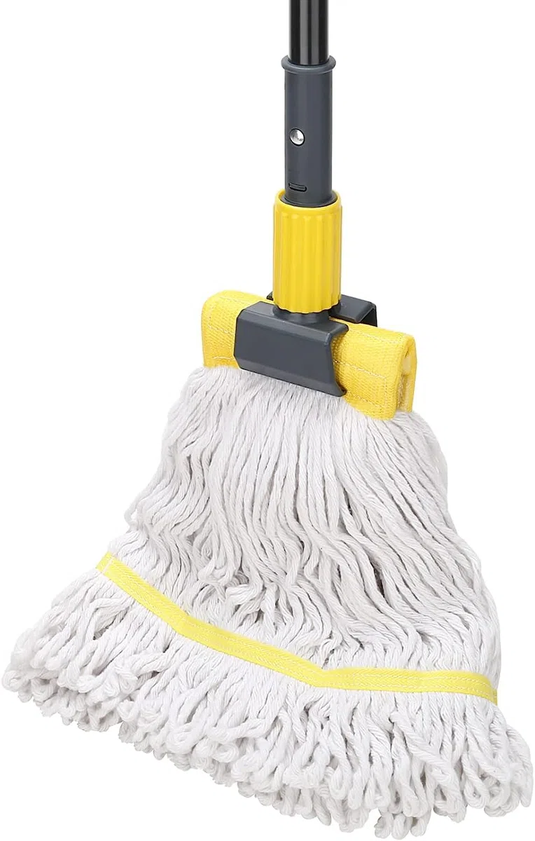 Trapeador industrial resistente con mango de 146 cm de largo y abrazadera de mandíbula, trapeador de algodón húmedo con extremo en bucle para limpieza de suelos, hogar, oficina, garaje y suelos de