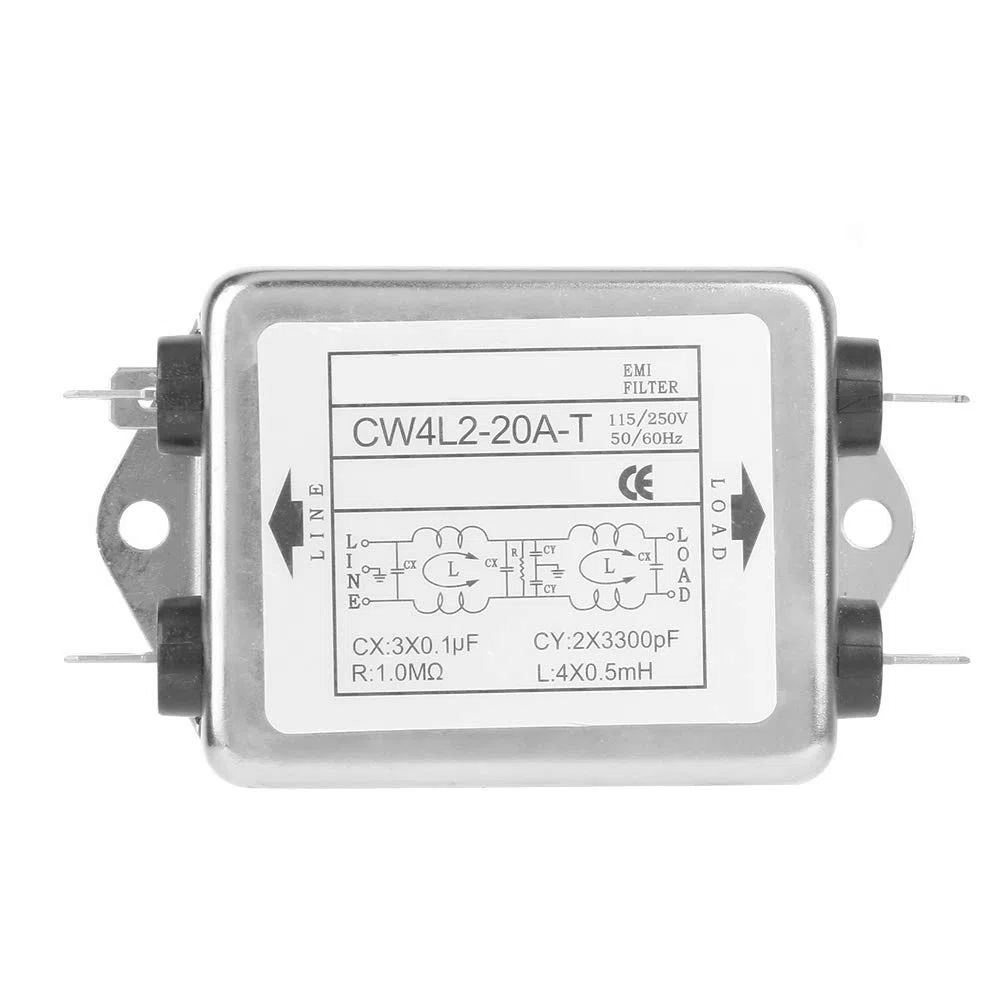 Filtro EMI de línea de alimentación CW4L2-20A-T, supresor de ruido del purificador de potencia de alto rendimiento del terminal 115V/250V 20A 50/60Hz